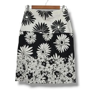 Logic Womens Black White Floral Daisy Print Cotton Stretch Pencil Skirt Size 4